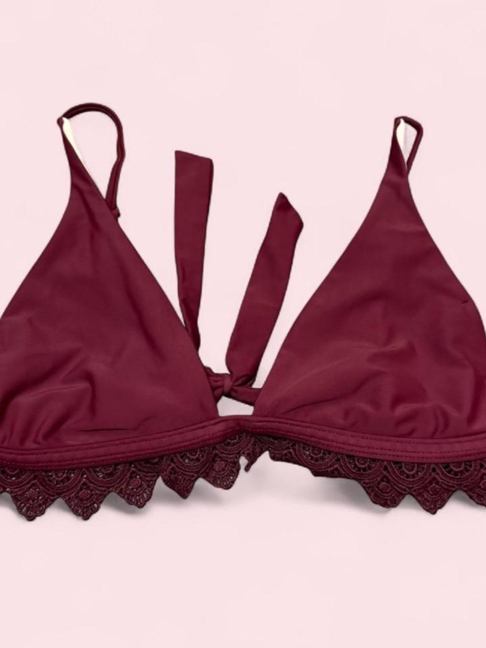 Kendall & Kylie Burgundy Lace-Trim Bikini Top
